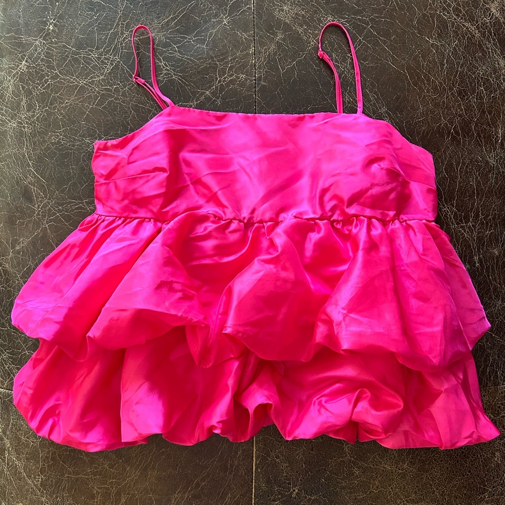 a new day Barbie Hot Pink Bubble Tiered Ruffle Sleeveless Tank Cami Top